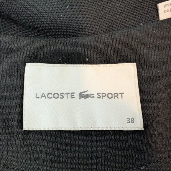 Lacoste Women's Zip-Up Black Sweatshirt with White Bands on Sleeves - Size 38 - Picture 10 of 12